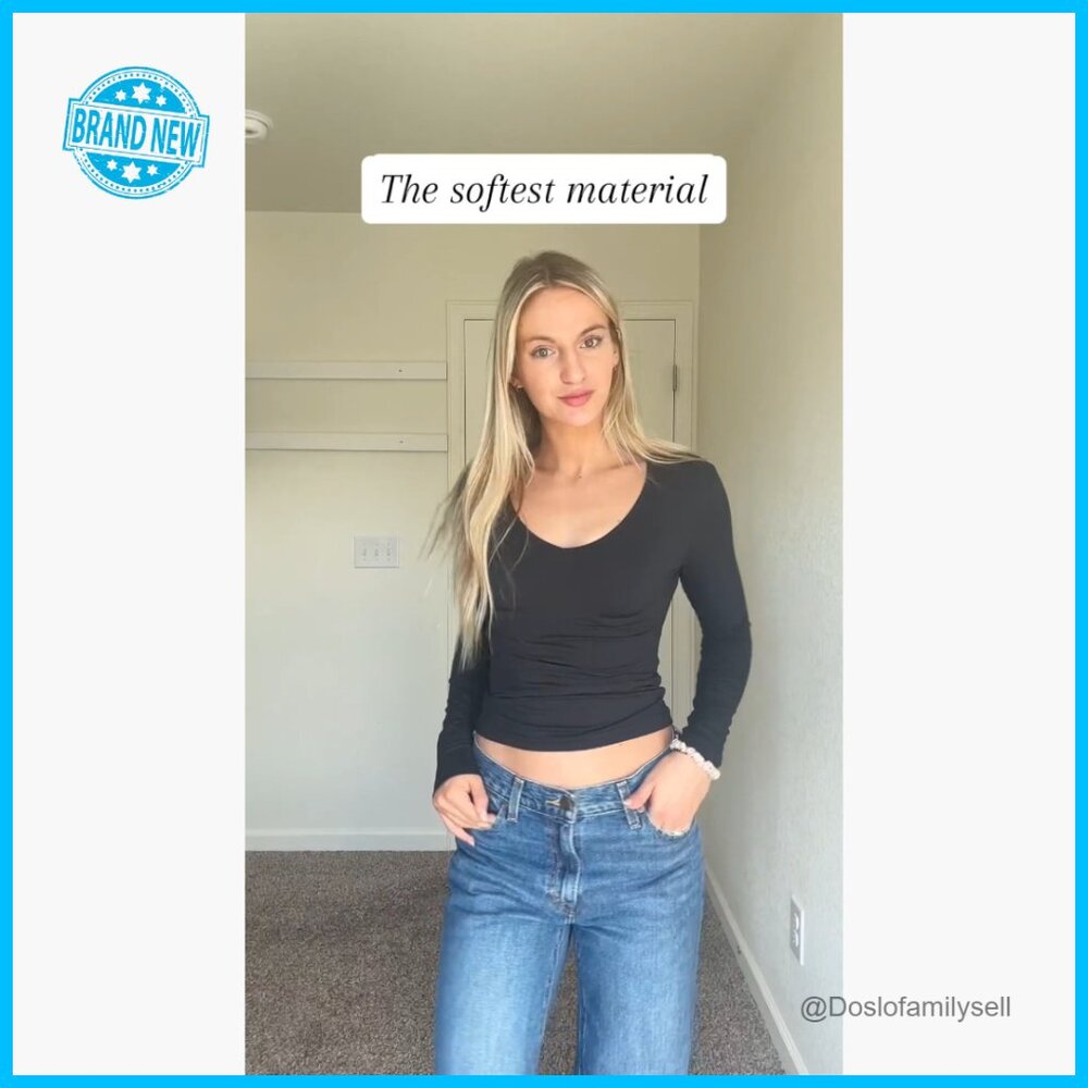 Long Sleeve V-Neck Slim Fitted Basic Tee Y2K Fash… - image 6